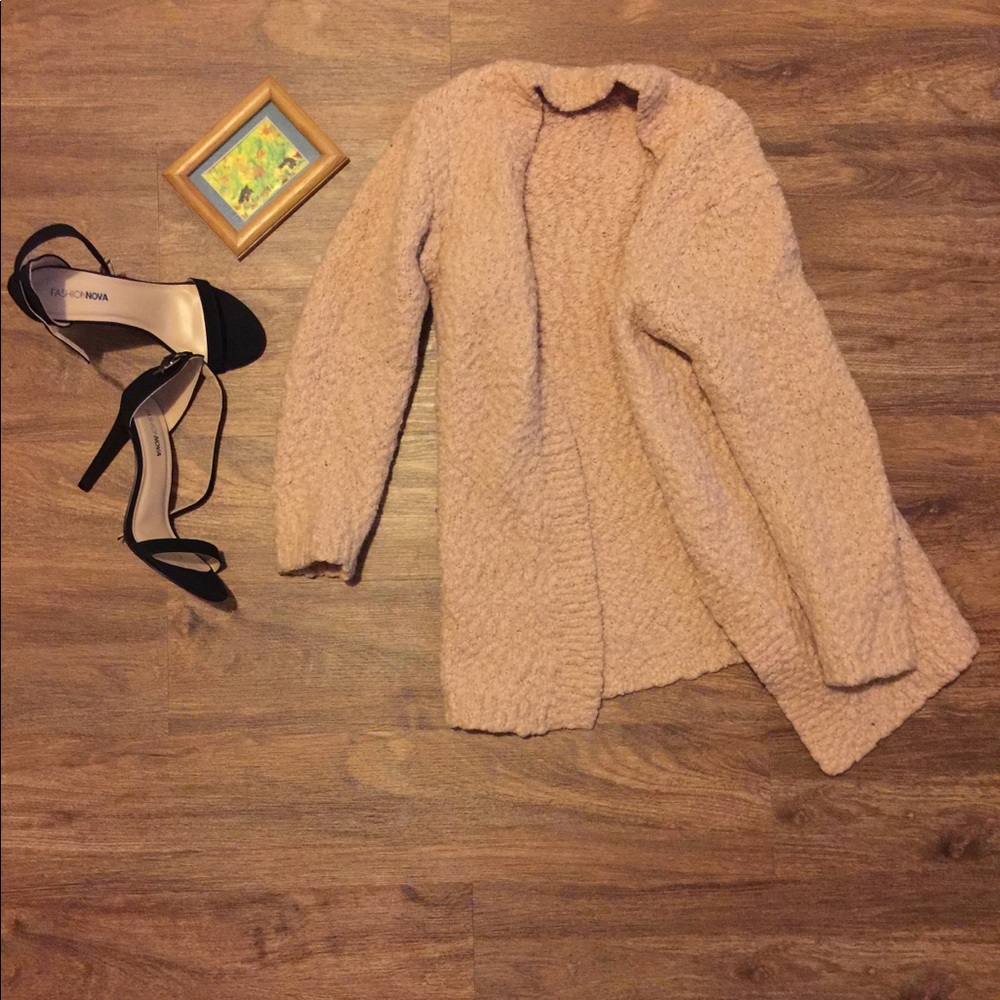 Peach long cardigan.